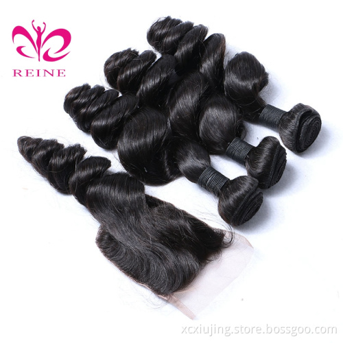 cheap virgin brazilian Loose wave remy hair extension virgin loose wave brazilian human hair weave bundles with lace closure